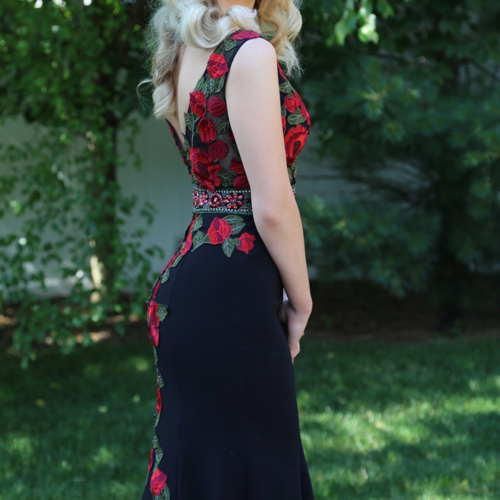 Jovani Black Embroidered Red Rose (45744) PROM